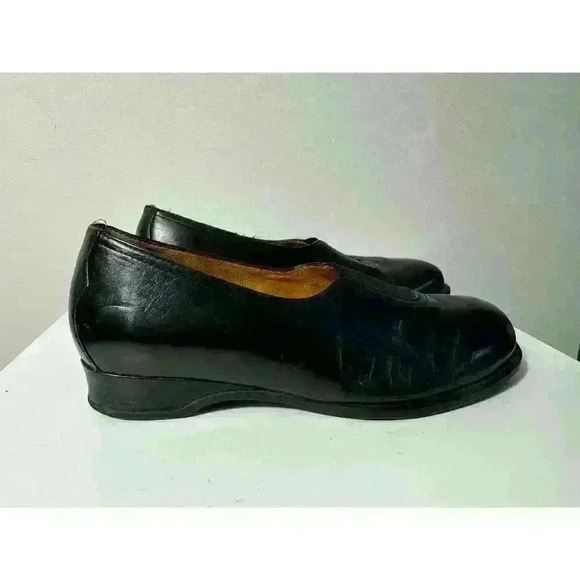 1803 Leather Black Colored Loafers Low Wedge Size EU 36 Handmade in Portugal - Picture 4 of 8